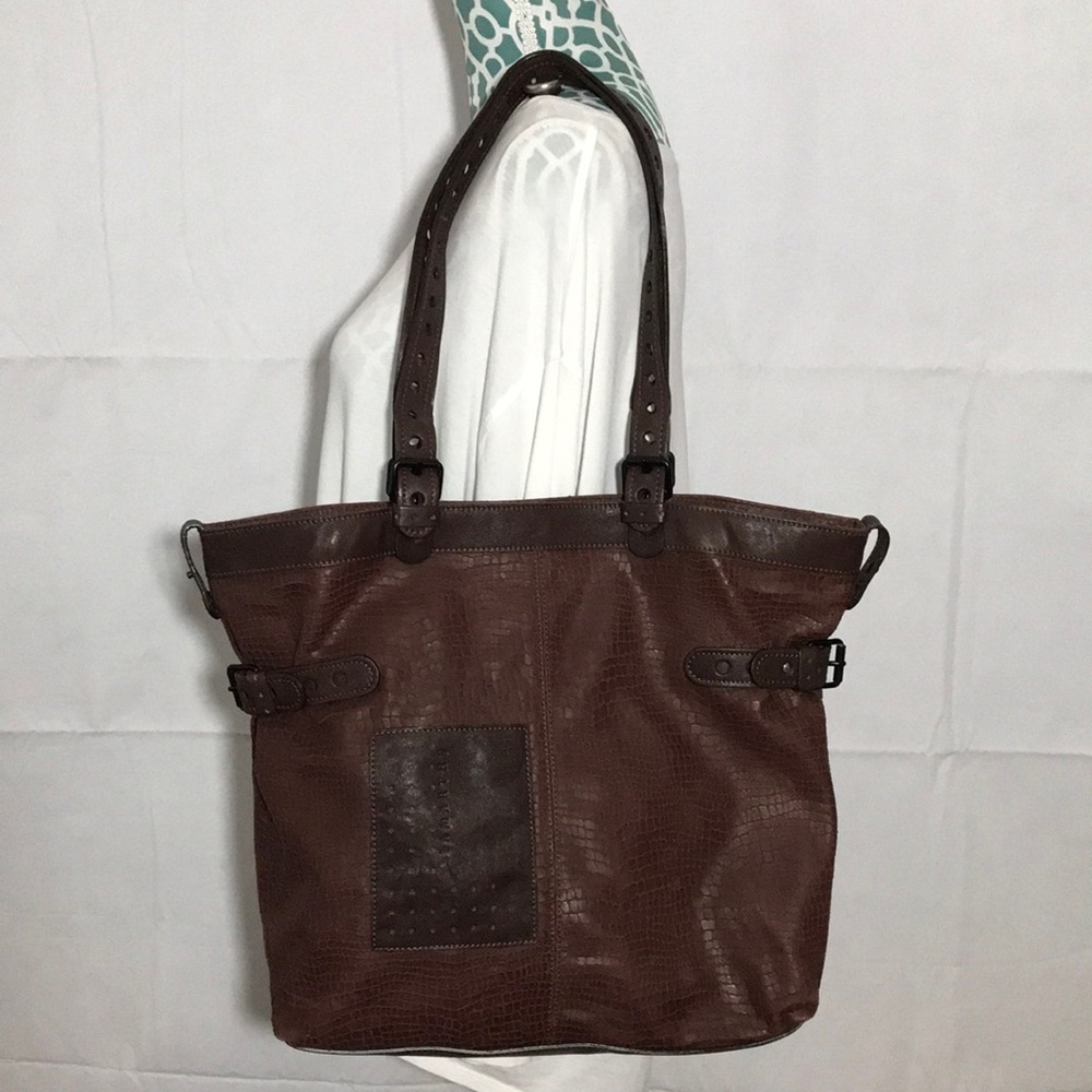 Lamarthe Dark Brown Leather Croc Embossed Shoulder Purse Bag